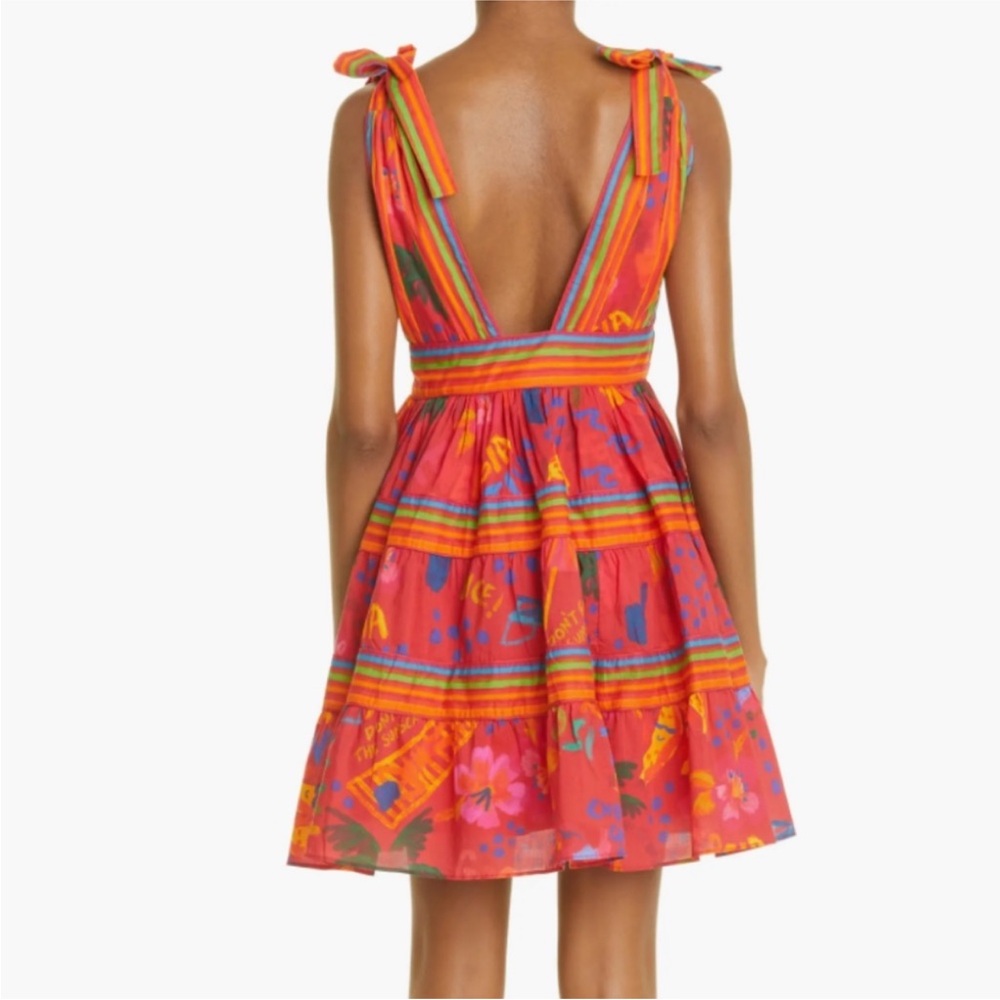 FARM Rio Red Multi-Color Striped Tropical Tie-Shoulder Mini Dress - Picture 5 of 10